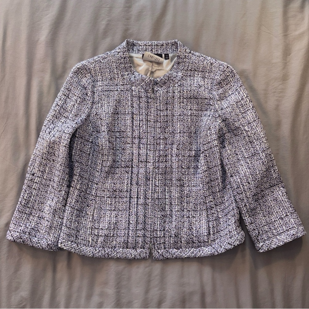 Carlisle Womens Tweed Jacket Lavender Cotton Zip Mock Neck 14 Old Money Spring